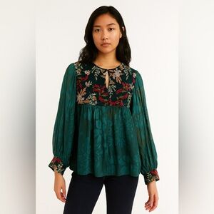 Vintage Ania A Floral Embroidered Boho Blouse
